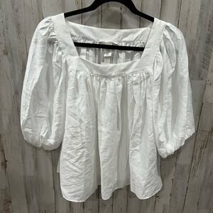 New H&M White Square Neck Peasant Flowy Pirate Top Womens Size Small Renaissance